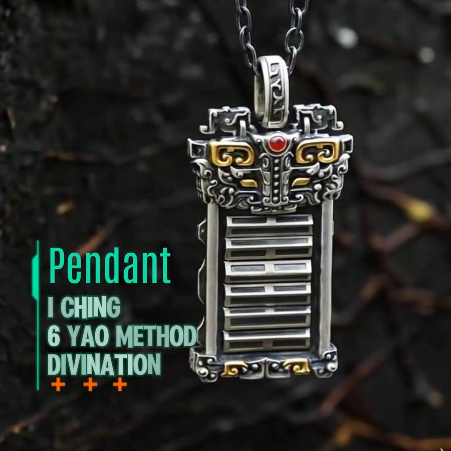 [6-Yao Divination Pendant]National trend ethnic style pendant; Brass plated with silver pendant; Retro engraved rotating I-Ching 64 hexagram necklace