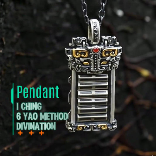 [6-Yao Divination Pendant]National trend ethnic style pendant; Brass plated with silver pendant; Retro engraved rotating I-Ching 64 hexagram necklace