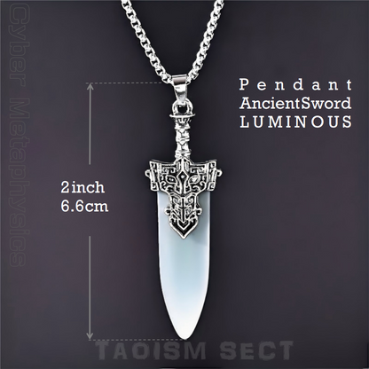 [Sword Pendant]Replica of Green Jade mythical creatures Pattern Necklace; Ancient Sword man Pendant with Beast Face Design