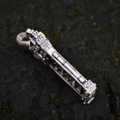 [6-Yao Divination Pendant]National trend ethnic style pendant; Brass plated with silver pendant; Retro engraved rotating I-Ching 64 hexagram necklace