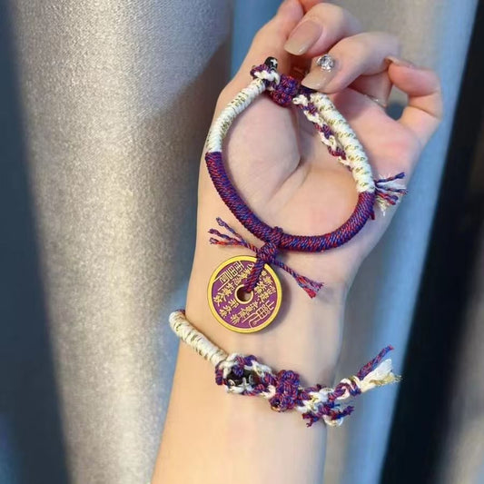 [Bronze Coin Bracelet]Mountain immortal coin girl-style woven bracelet; I Ching 8-triangle fortune-gathering gift for girls