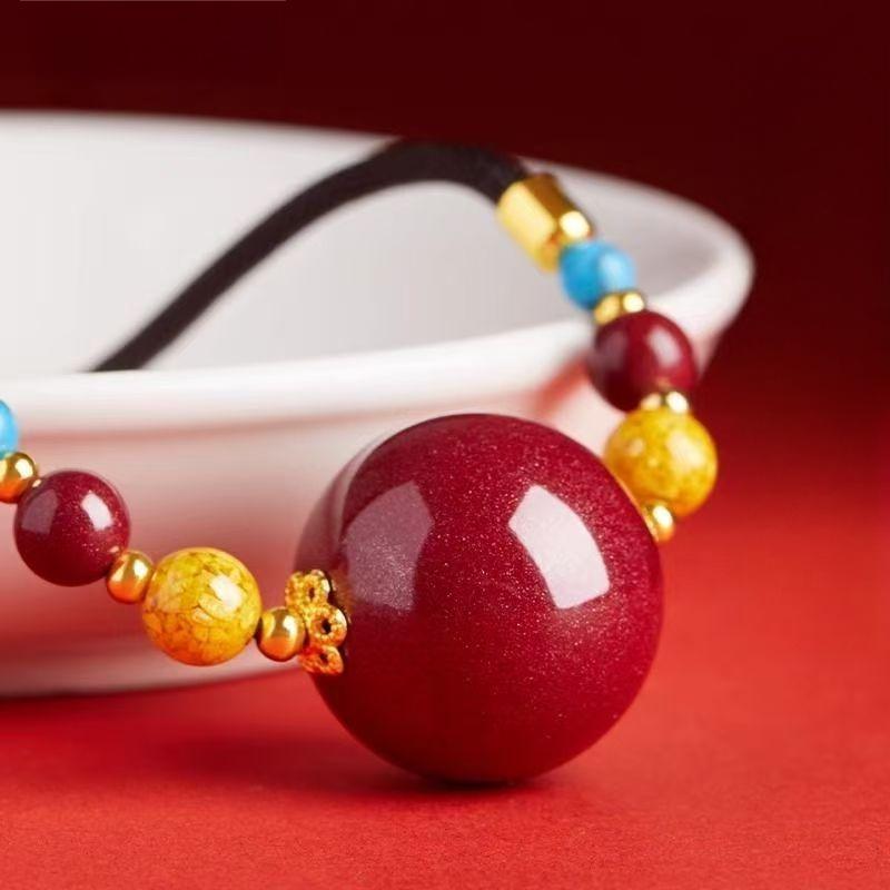 [Cinnabar Bead Necklace] charm pendant; girl's lucky gift; New red cinnabar pendant; Fashionable collarbone pendant for good luck