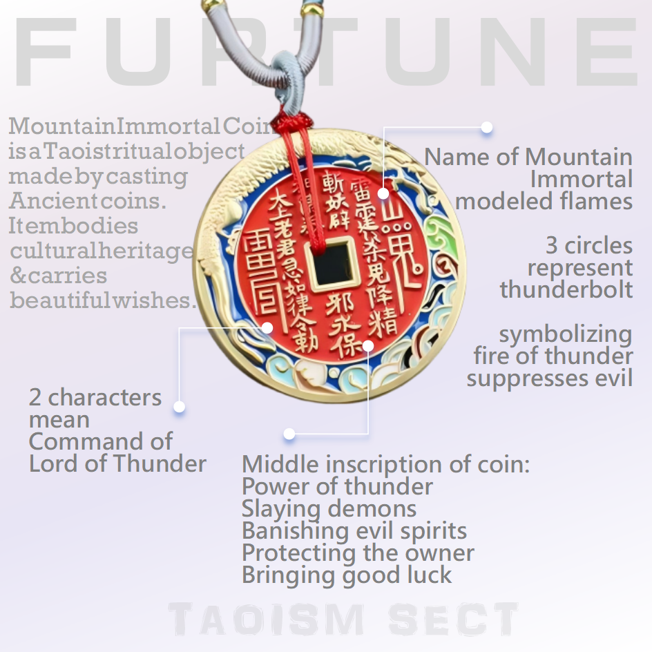 [Mountain Immortal Coin] enamel-colored lucky pendant; Copper coin necklace；I Ching charm and attracting wealth as a birthday gift