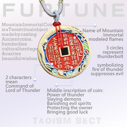 [Mountain Immortal Coin] enamel-colored lucky pendant; Copper coin necklace；I Ching charm and attracting wealth as a birthday gift