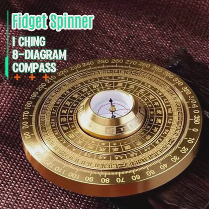 [Brass fidget spinner] all-metal copper 3 inch, I Ching, 64 hexagrams, 8-trigrams, feng shui compass, stress-relieving toy