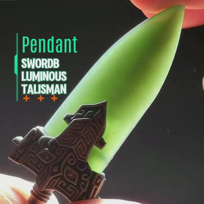 [Sword Pendant]Replica of Green Jade mythical creatures Pattern Necklace; Ancient Sword man Pendant with Beast Face Design