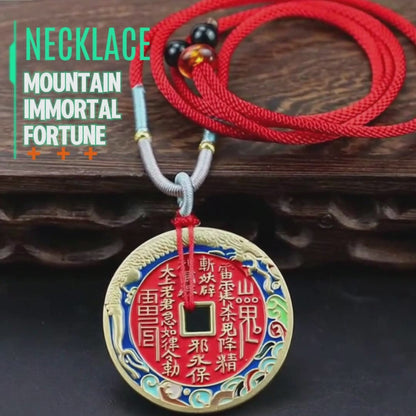 [Mountain Immortal Coin] enamel-colored lucky pendant; Copper coin necklace；I Ching charm and attracting wealth as a birthday gift